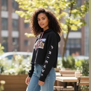 Vintage Friends Black Cropped Hoodie Shirt